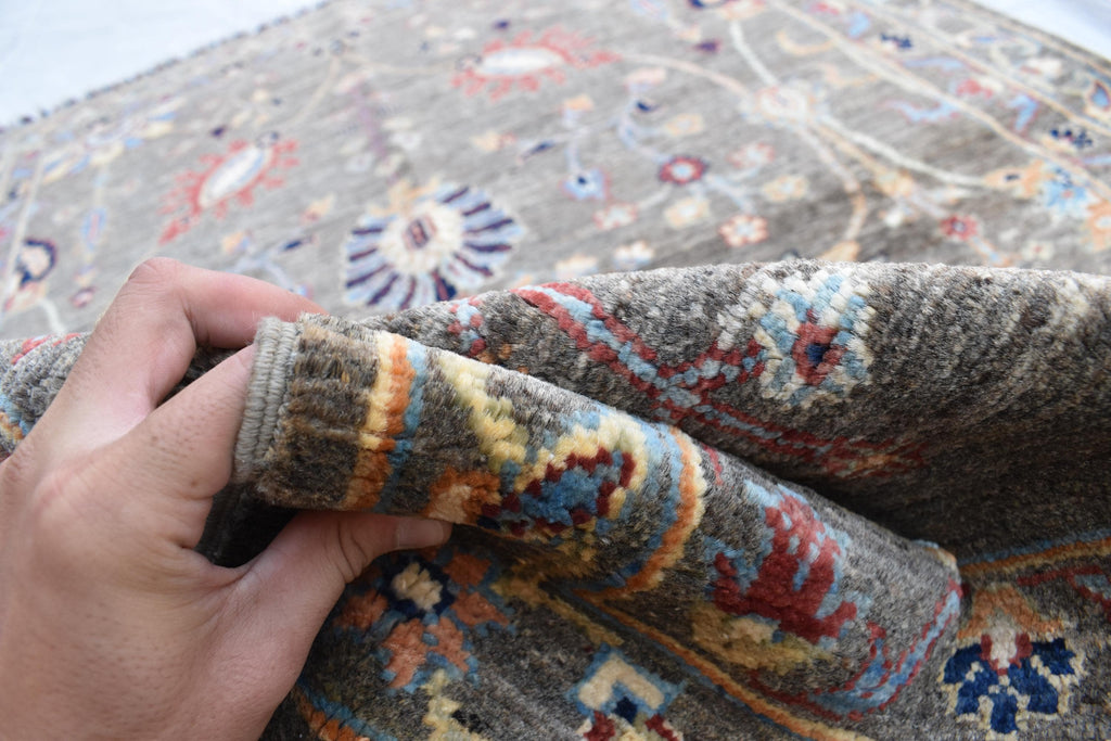 Handmade Afghan Wool Rug - 6.1 x 4.1 ft Traditional Geometric Design with Floral Motifs, Medium Area Rug | Office Rug | Living Room Rug