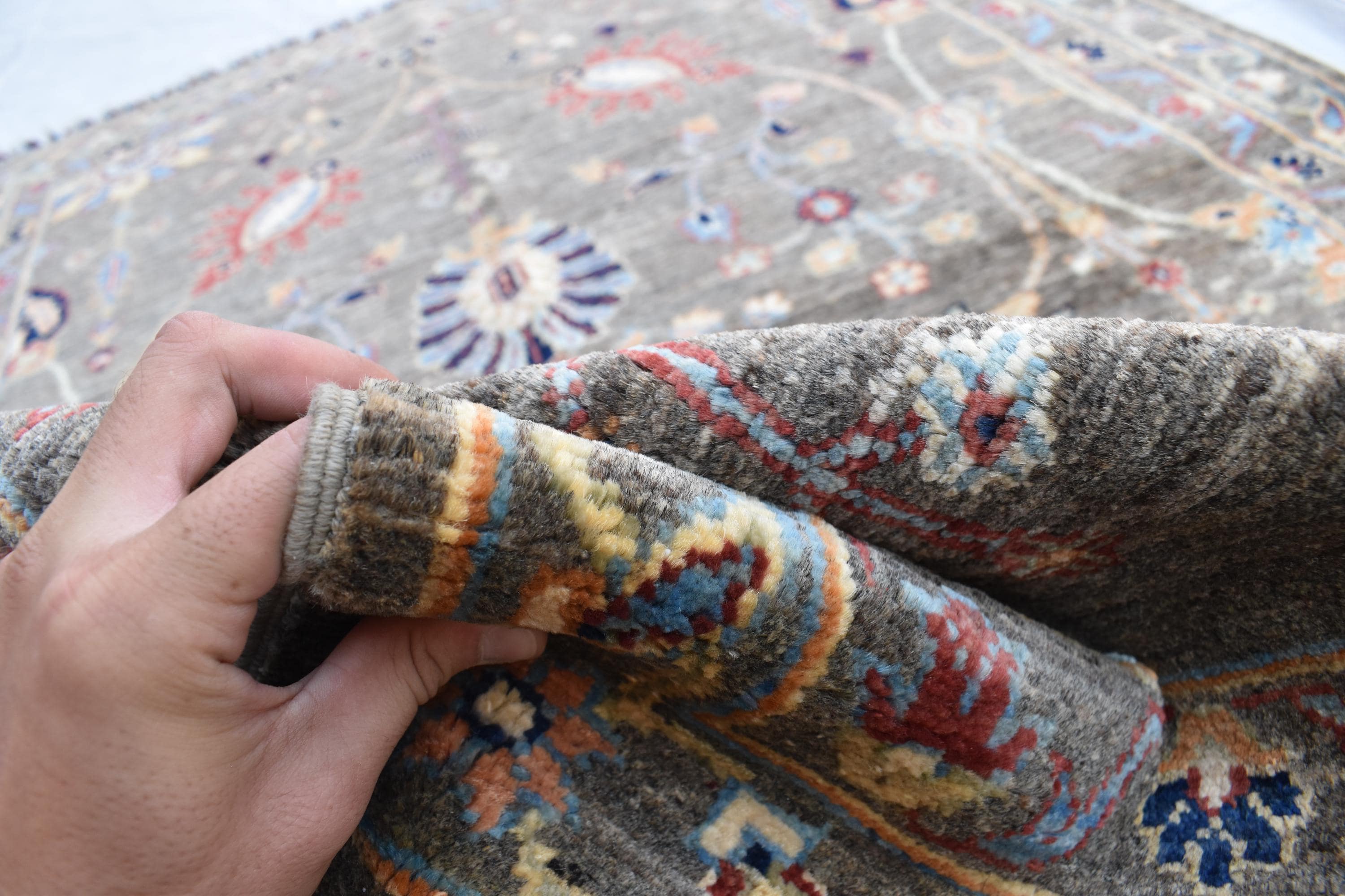 Handmade Afghan Wool Rug - 6.1 x 4.1 ft Traditional Geometric Design with Floral Motifs, Medium Area Rug | Office Rug | Living Room Rug