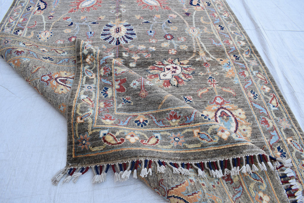 Handmade Afghan Wool Rug - 6.1 x 4.1 ft Traditional Geometric Design with Floral Motifs, Medium Area Rug | Office Rug | Living Room Rug