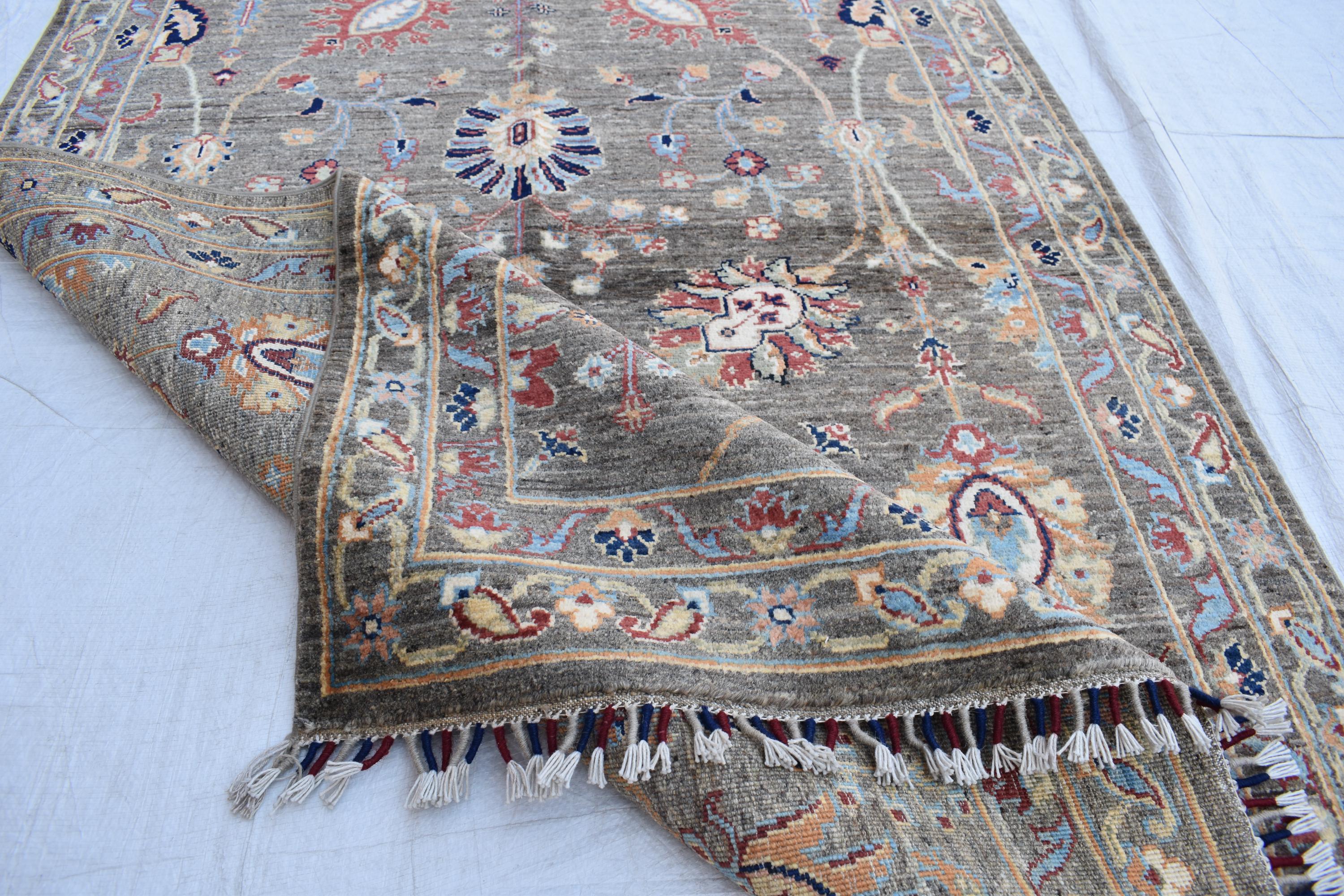 Handmade Afghan Wool Rug - 6.1 x 4.1 ft Traditional Geometric Design with Floral Motifs, Medium Area Rug | Office Rug | Living Room Rug