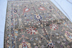 Handmade Afghan Wool Rug - 6.1 x 4.1 ft Traditional Geometric Design with Floral Motifs, Medium Area Rug | Office Rug | Living Room Rug