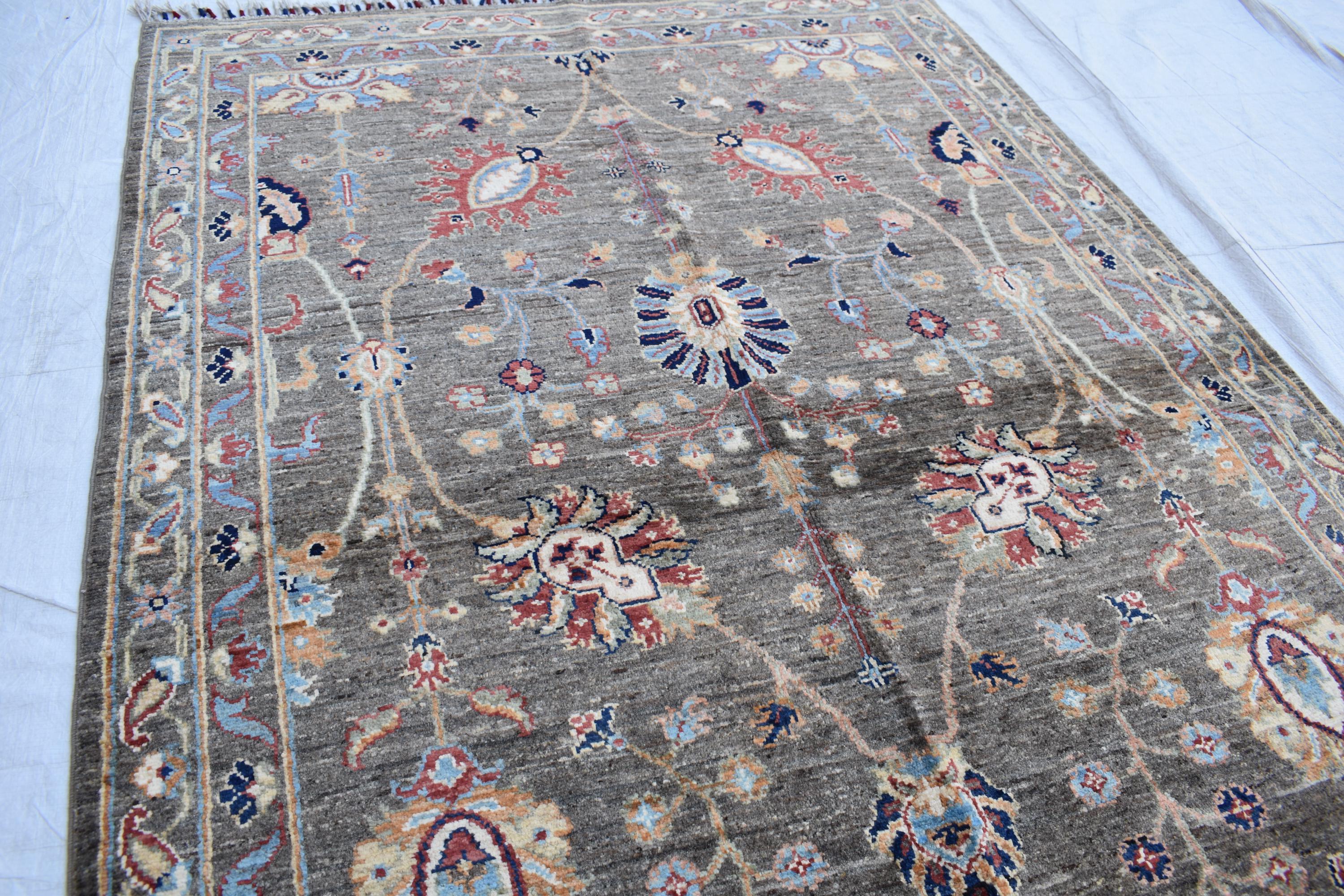 Handmade Afghan Wool Rug - 6.1 x 4.1 ft Traditional Geometric Design with Floral Motifs, Medium Area Rug | Office Rug | Living Room Rug