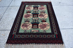 Afghan vintage 5.3×3.6 ft world map rug, oriental Balochi rug, office wall rug handmade wool area rug