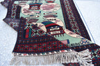 Afghan vintage 5.3×3.6 ft world map rug, oriental Balochi rug, office wall rug handmade wool area rug