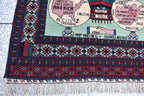 Afghan vintage 5.3×3.6 ft world map rug, oriental Balochi rug, office wall rug handmade wool area rug