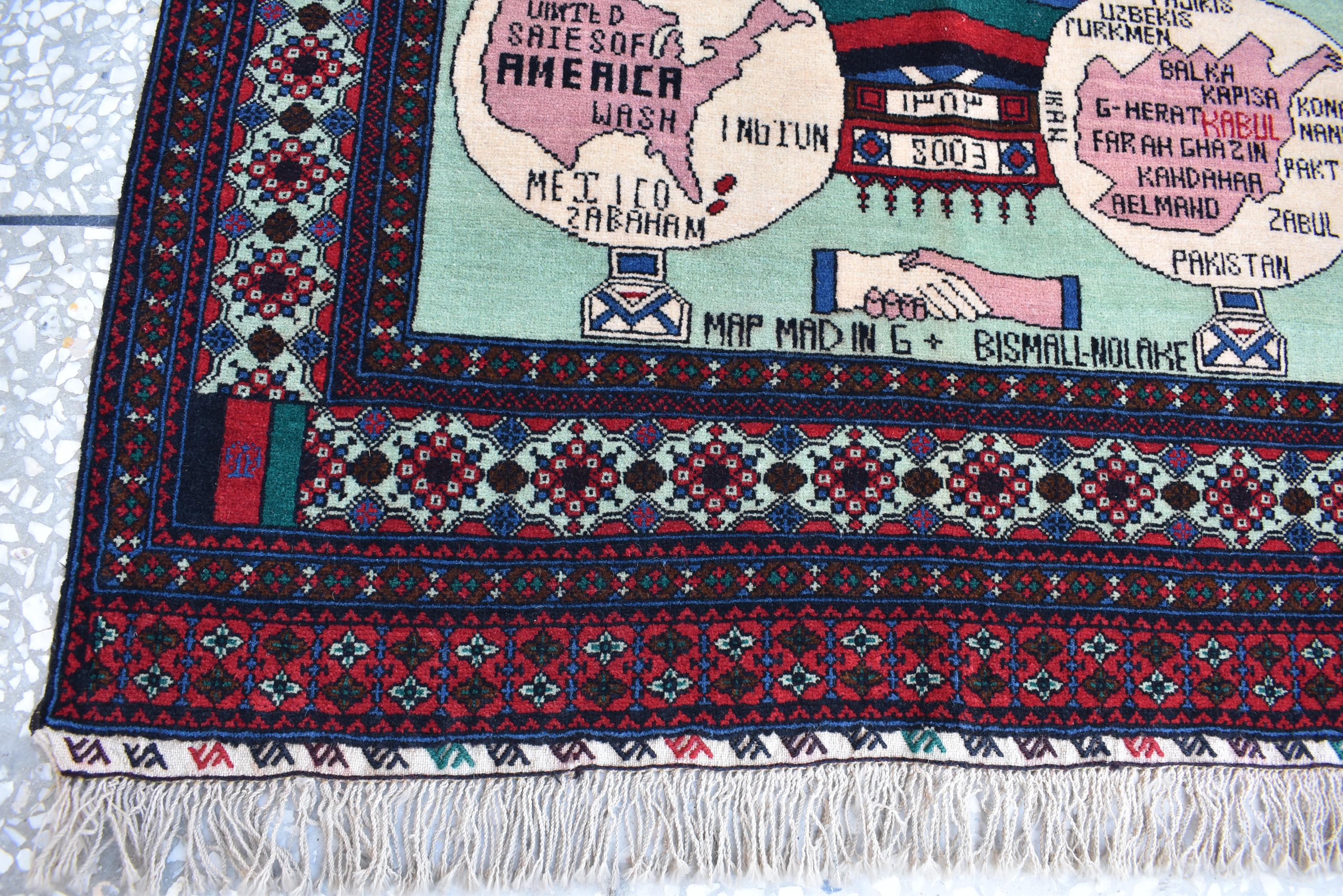 Afghan vintage 5.3×3.6 ft world map rug, oriental Balochi rug, office wall rug handmade wool area rug