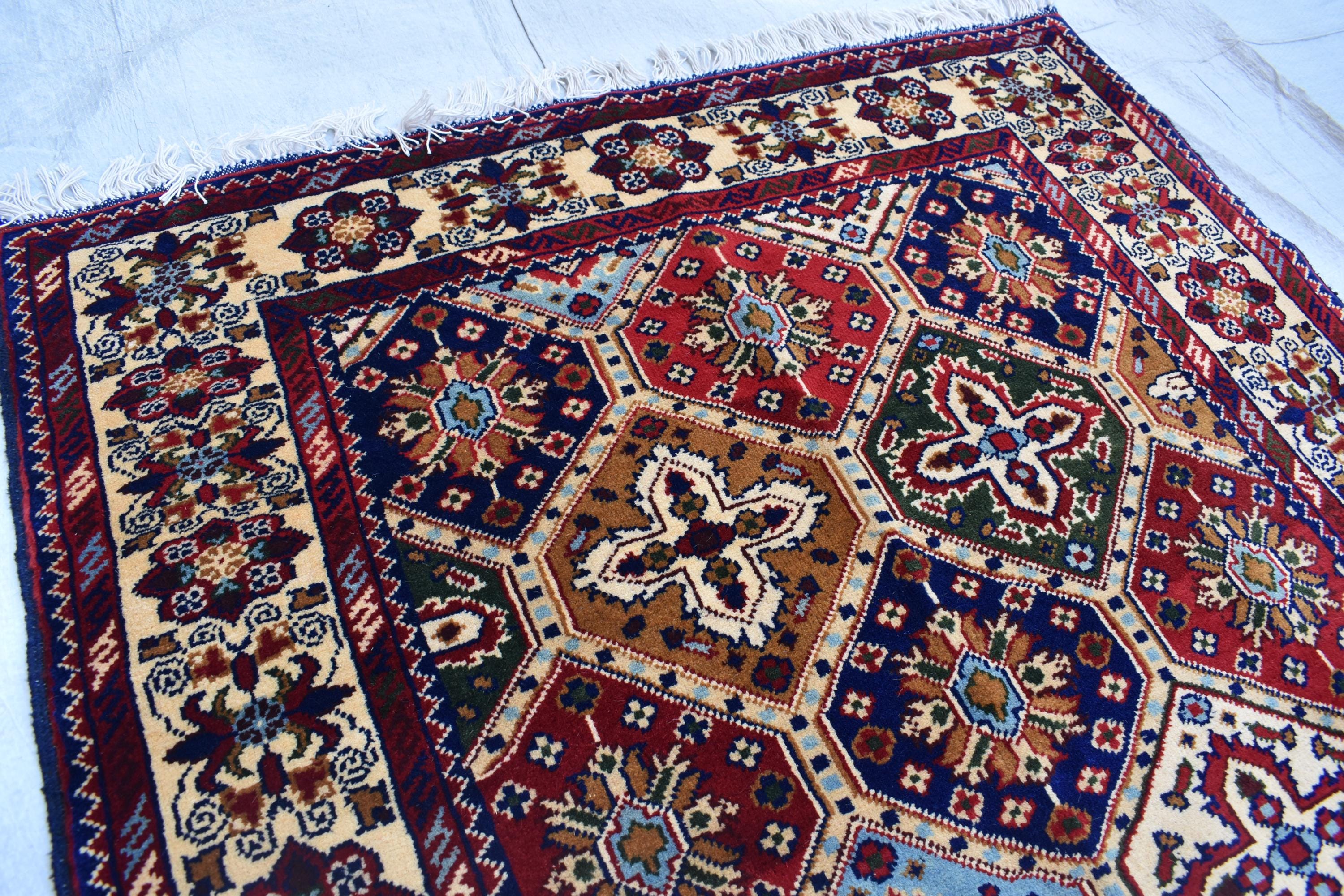 Kashi Maranus Afghan Handmade 5×3.2 ft, Luxurious Persian Style Wool rug, Authentic Oriental design, Rugs for Living Room, Bedroom Rug