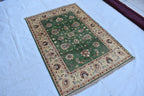 Handmade Chob Rang Manarus Carpet 4.11x3.4 ft Natural Dye Rug/ Geometric design/ Rug for Farmhouse Office
