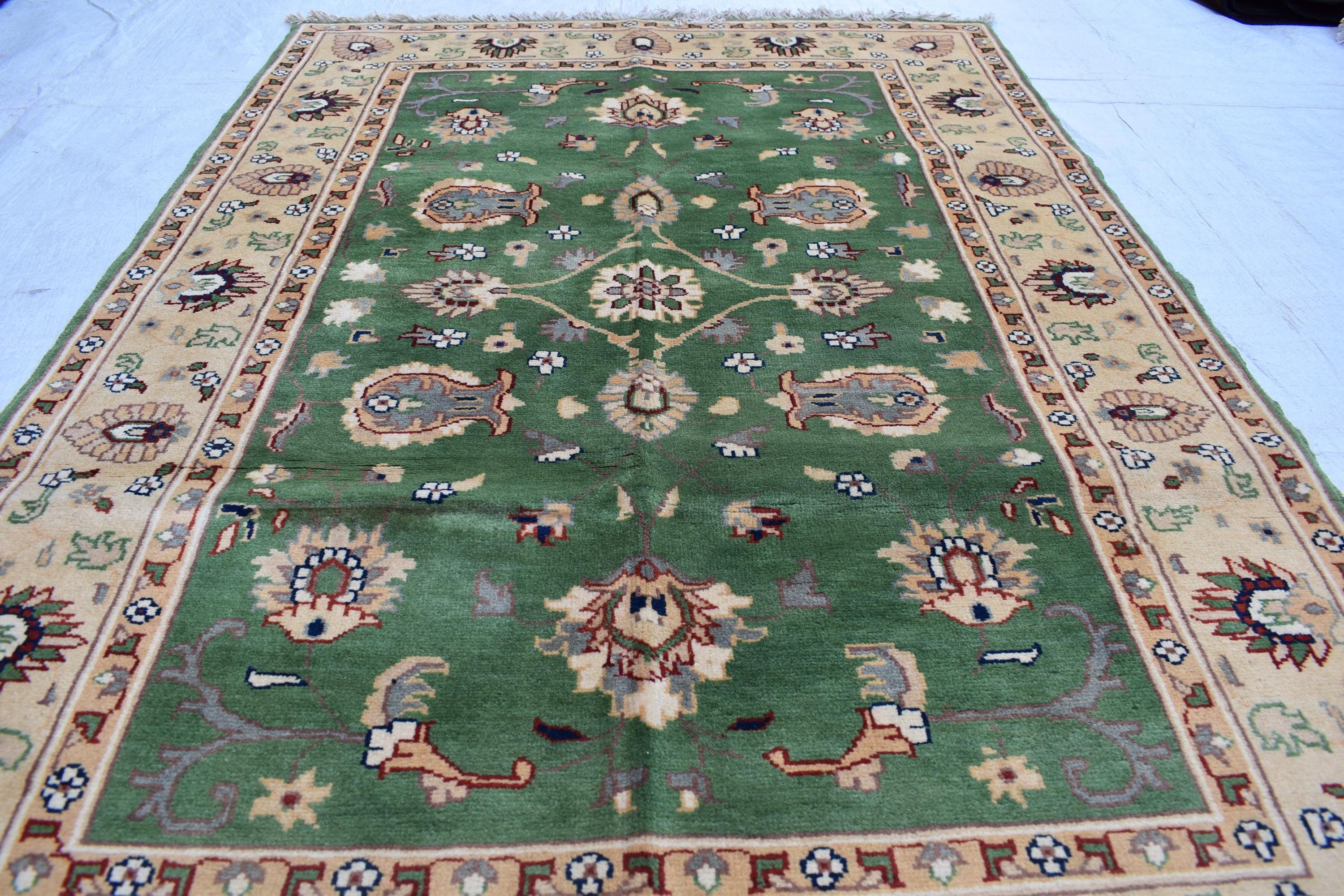 Handmade Chob Rang Manarus Carpet 4.11x3.4 ft Natural Dye Rug/ Geometric design/ Rug for Farmhouse Office