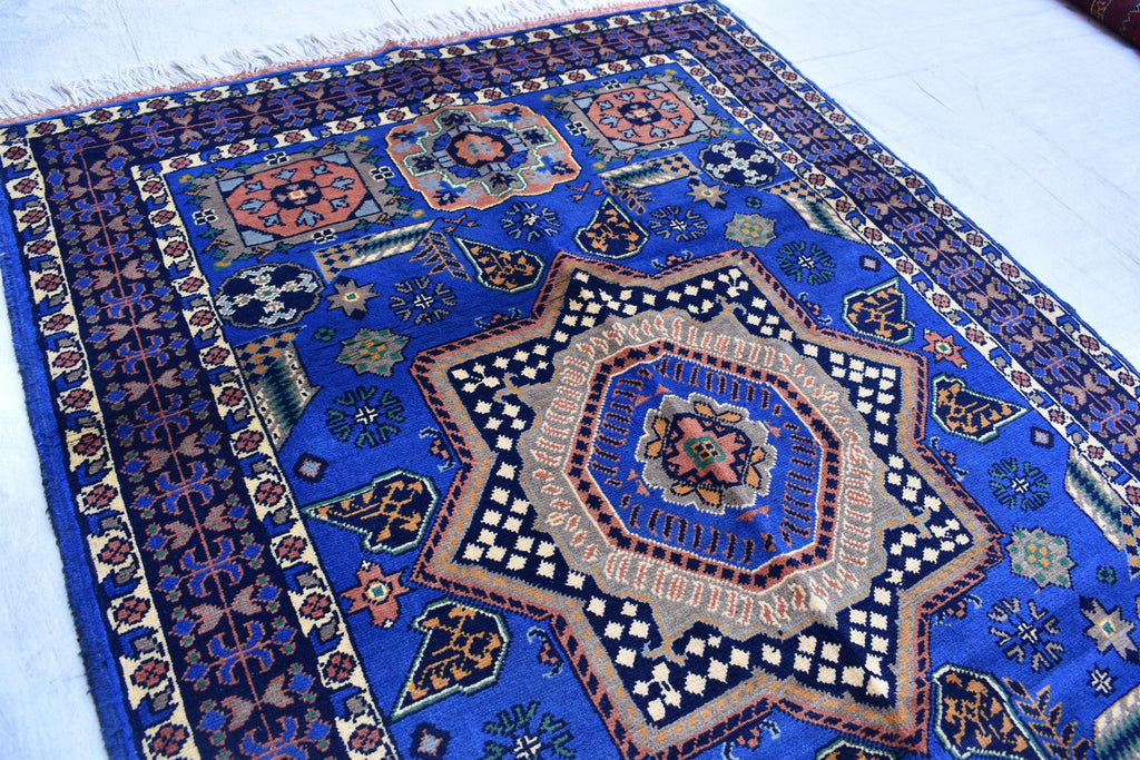 Authentic Mamluk Carpet - 4.11x3.4 ft Handcrafted Wool Rug, oriental mamluk rug, living room rug