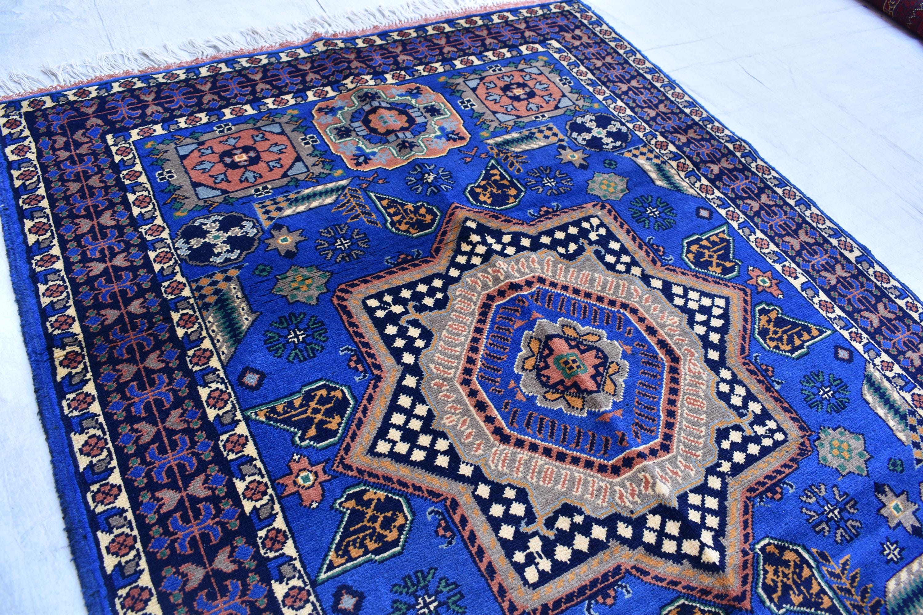 Authentic Mamluk Carpet - 4.11x3.4 ft Handcrafted Wool Rug, oriental mamluk rug, living room rug