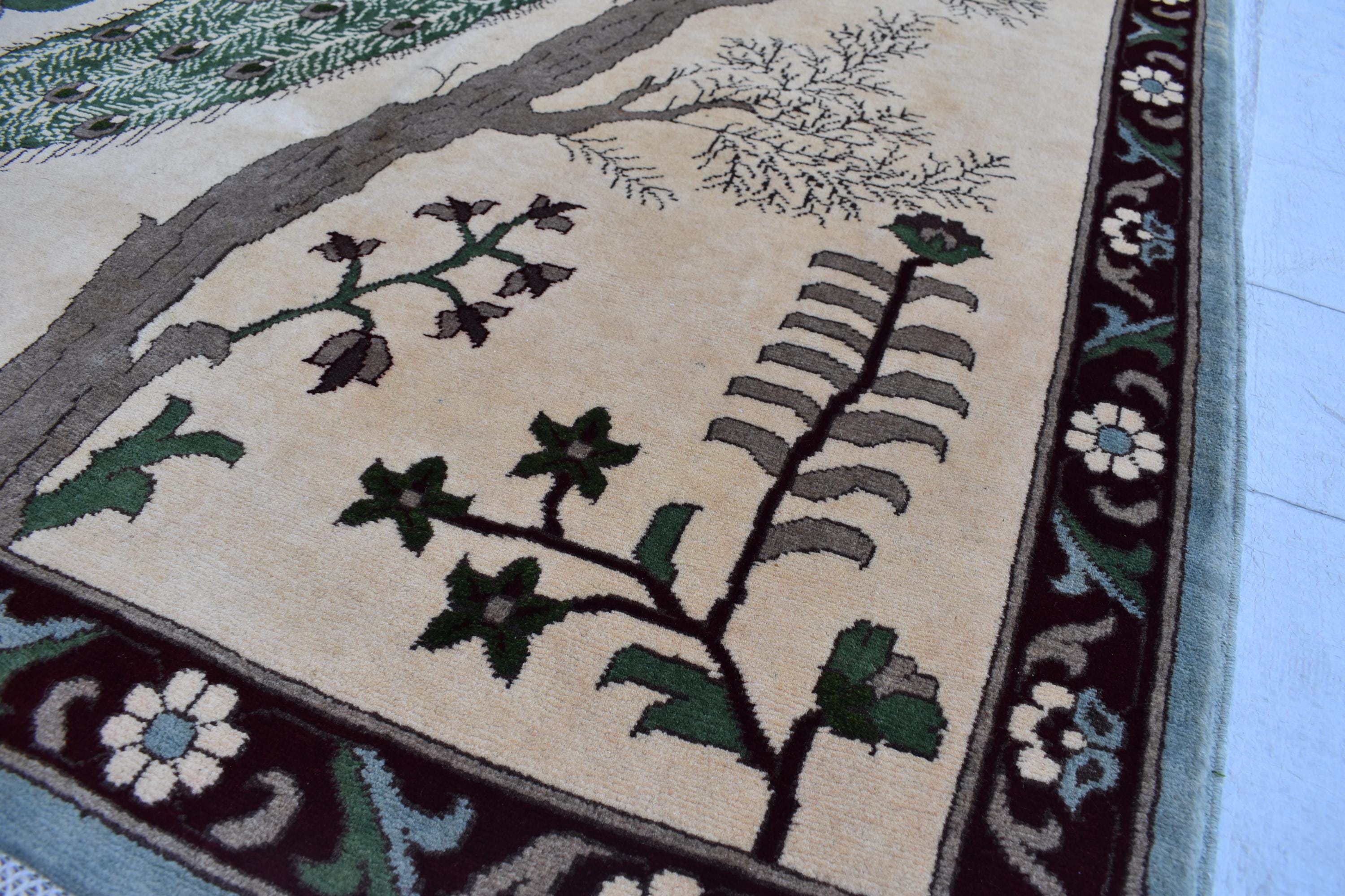 5.10×4 ft Majestic Peacock Carpet: A Symbol of Elegance and Beauty, vintage rug for office wall, living room decor