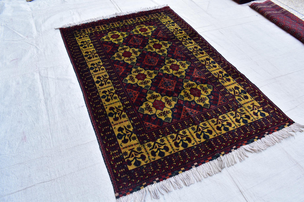 Authentic Yousafi Beljik Carpet 5x3.5 ft: Handwoven Afghan Masterpiece with Traditional Patterns, traditional carpet wool rug