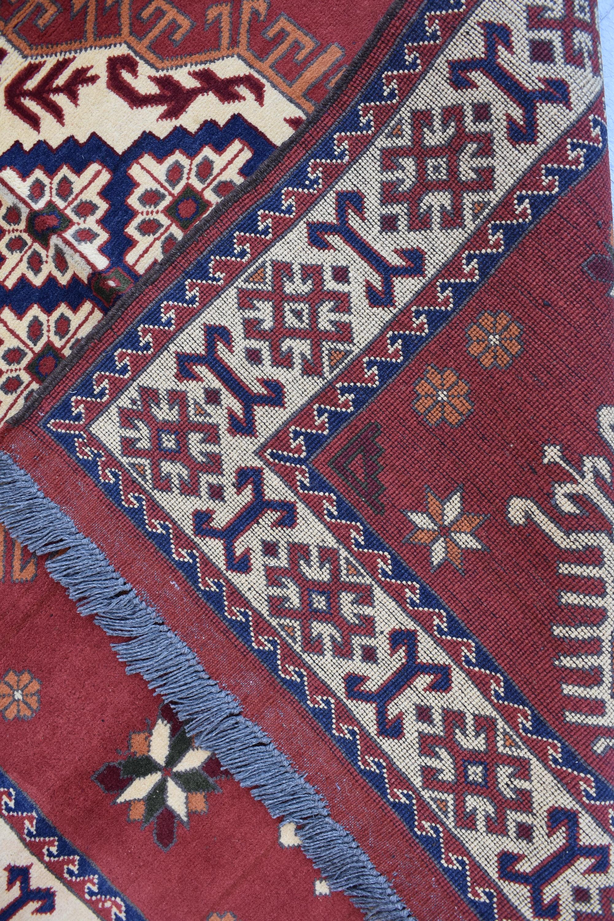 5x3.8 ft Handwoven Karqai vintage Carpet Authentic Afghan Rug with Geometric Pattern, Home decor Rug