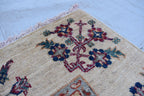 Handwoven Chob Rug mirror Carpet 4.1x2.8 ft: Unique Afghan Rug with Geometric Patterns – Wool and Natural Dyes