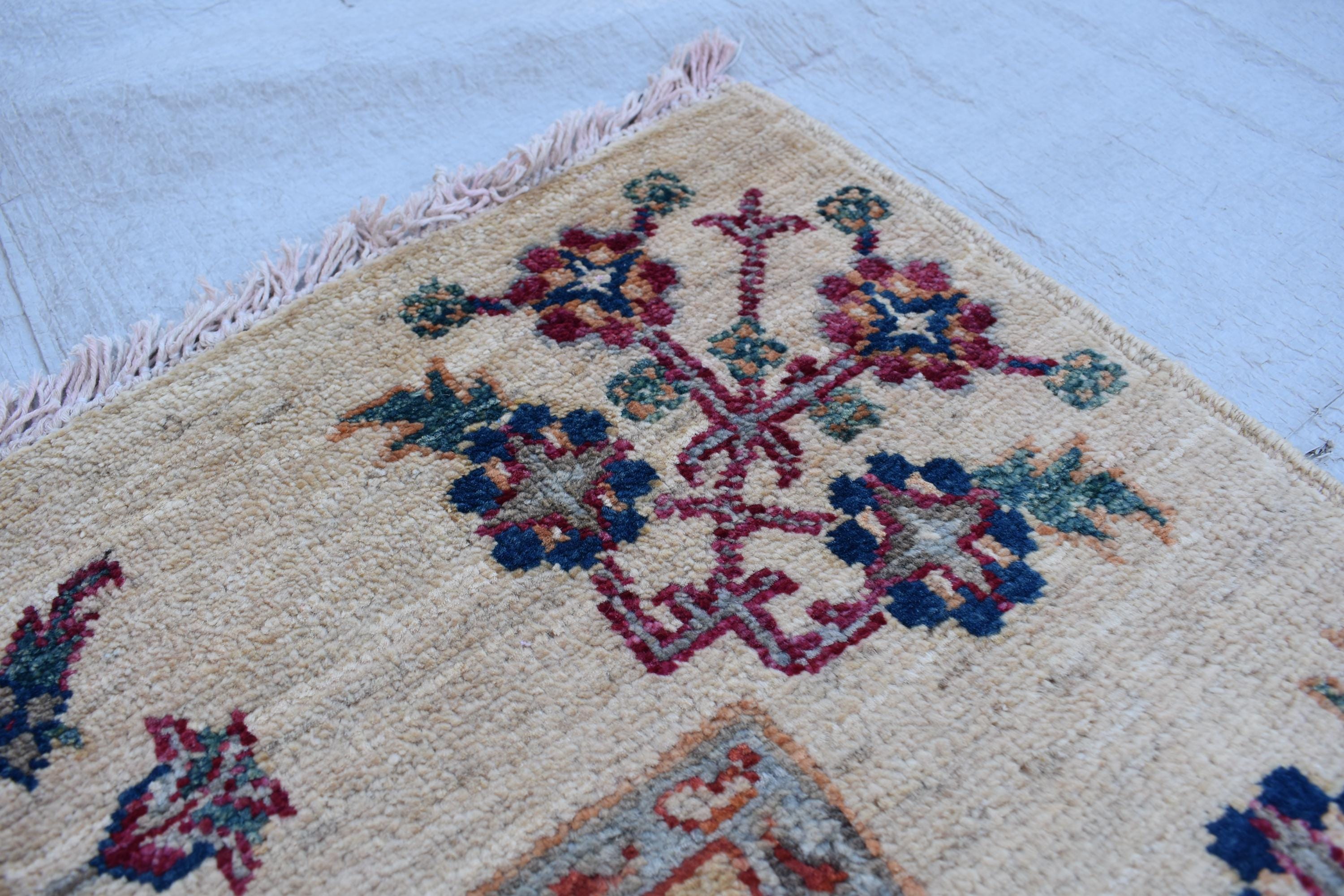 Handwoven Chob Rug mirror Carpet 4.1x2.8 ft: Unique Afghan Rug with Geometric Patterns – Wool and Natural Dyes