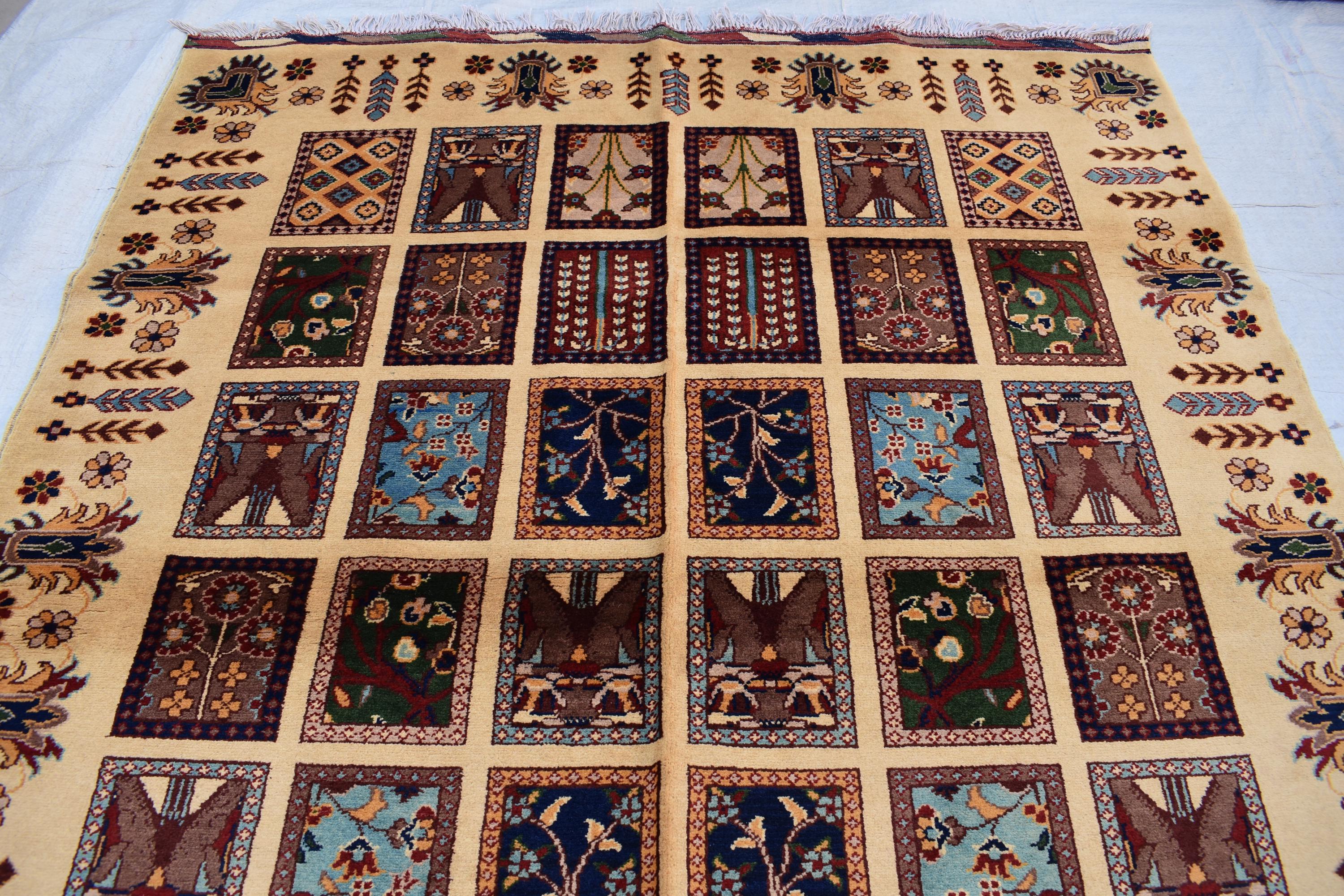 Mirror Carpet 6.7x4.11 ft Handwoven Maranus Chob Rug, Authentic Afghan Wool Rug with Intricate Geometric Patterns, Rugs for Living Room