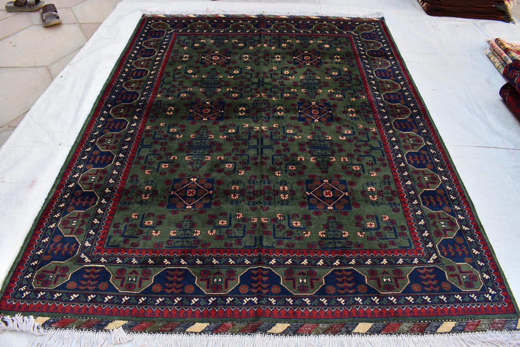 Authentic Bukhara Rug Handwoven 6.9x5 ft Traditional Afghan Carpet Rich Colors, Durable Wool, Perfect for Living Room or dinning room