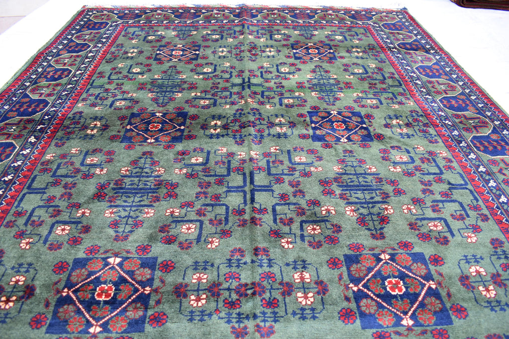 Authentic Bukhara Rug Handwoven 6.9x5 ft Traditional Afghan Carpet Rich Colors, Durable Wool, Perfect for Living Room or dinning room