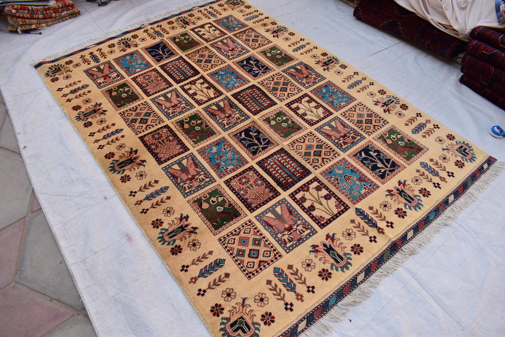 Handmade Afghan Chob Rang Mirror Carpet - 6.11x4.11 ft | Vintage Wool Area Rug | Unique Tribal Design | Persian Style Deco