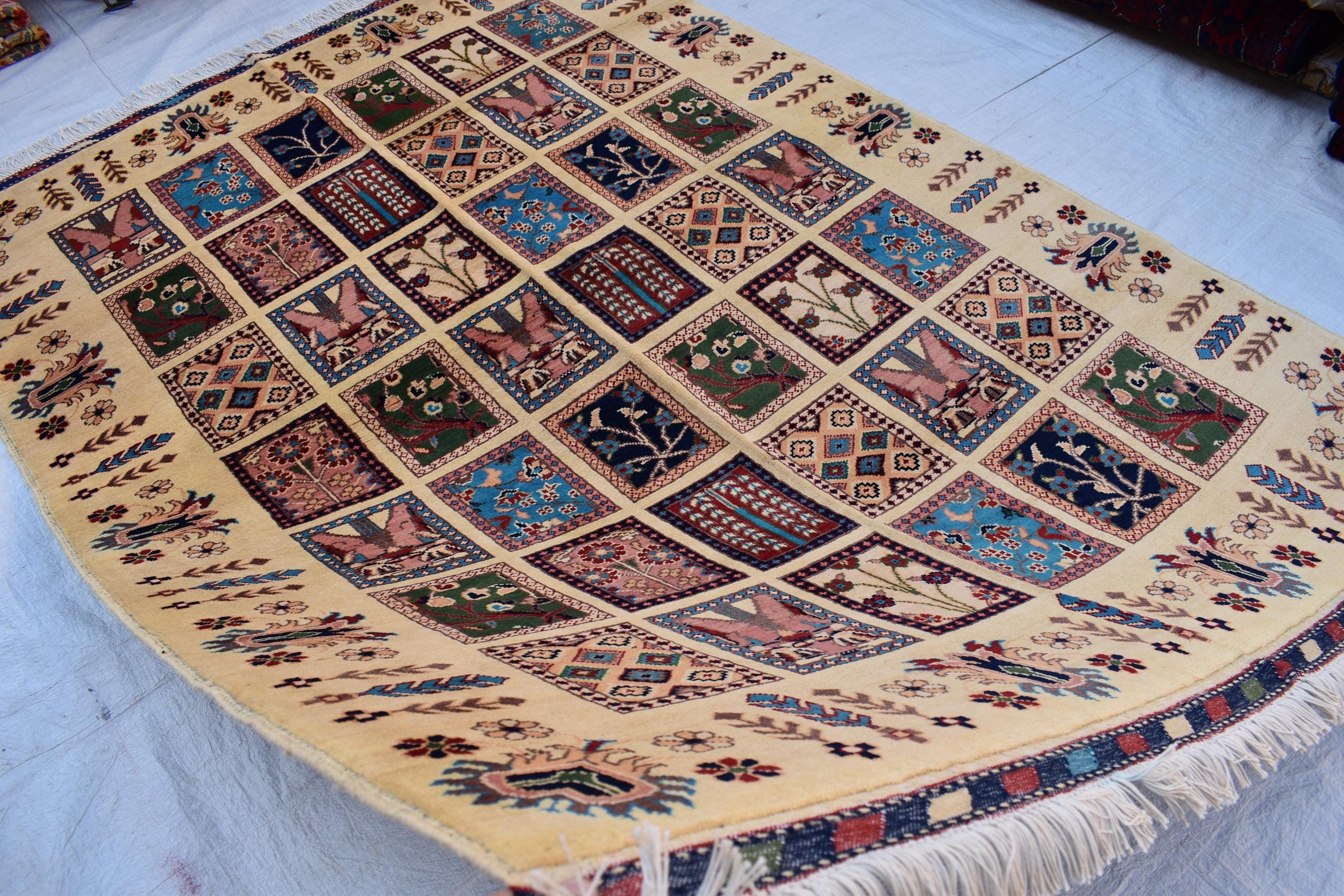 Handmade Afghan Chob Rang Mirror Carpet - 6.11x4.11 ft | Vintage Wool Area Rug | Unique Tribal Design | Persian Style Deco