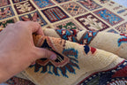 Handmade Afghan Chob Rang Mirror Carpet - 6.11x4.11 ft | Vintage Wool Area Rug | Unique Tribal Design | Persian Style Deco