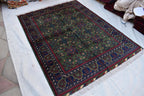 6.10x5.11 ft Green and Purple Handmade Afghan Bukhara Khamyab Rug Traditional Wool Carpet | Rugs For Living Room | Unique Oriental Area Rug