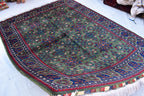 6.10x5.11 ft Green and Purple Handmade Afghan Bukhara Khamyab Rug Traditional Wool Carpet | Rugs For Living Room | Unique Oriental Area Rug