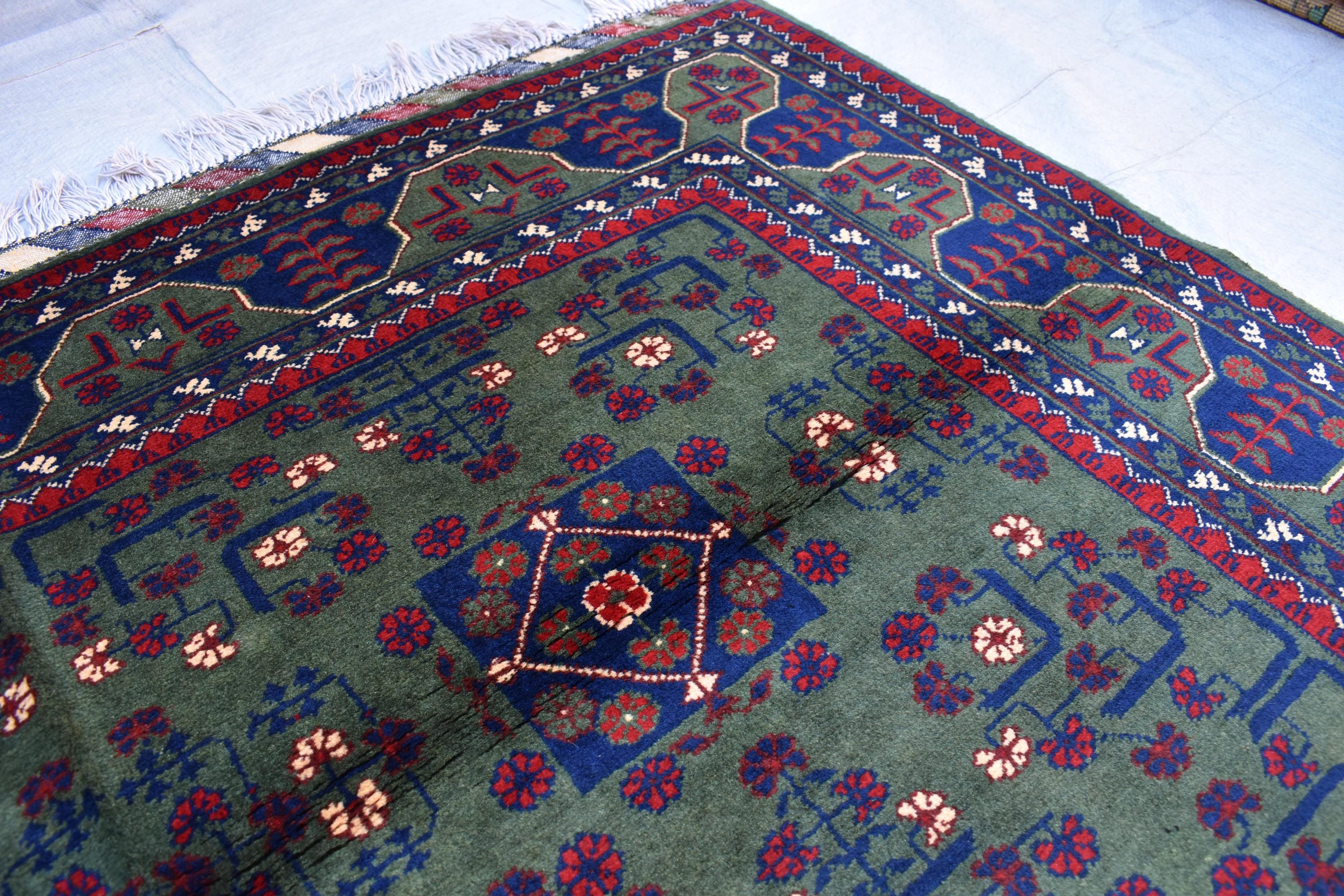 6.10x5.11 ft Green and Purple Handmade Afghan Bukhara Khamyab Rug Traditional Wool Carpet | Rugs For Living Room | Unique Oriental Area Rug