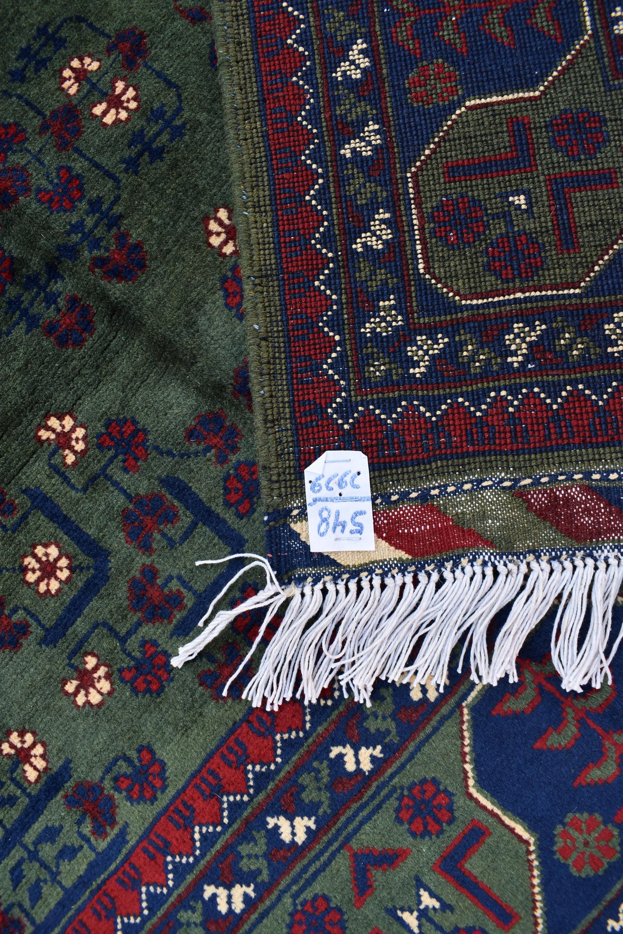 6.10x5.11 ft Green and Purple Handmade Afghan Bukhara Khamyab Rug Traditional Wool Carpet | Rugs For Living Room | Unique Oriental Area Rug
