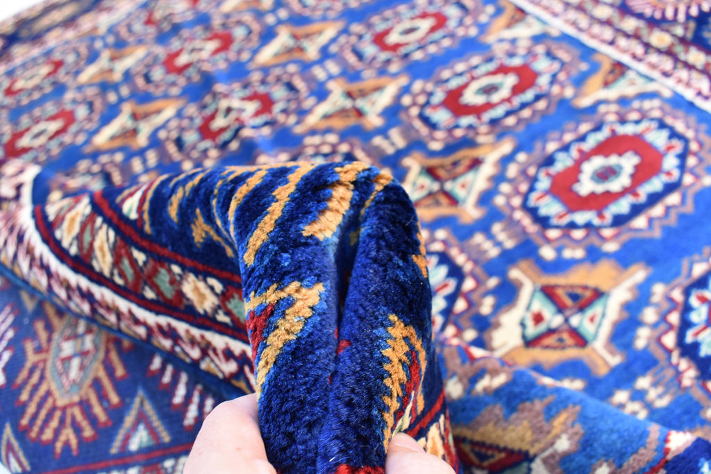Afghan Handmade Carpet 6.5x4.9 ft – Rich Blue and Red Tribal Design Wool Rugs for Dining room, Living room, Office and Farmhouse Rug