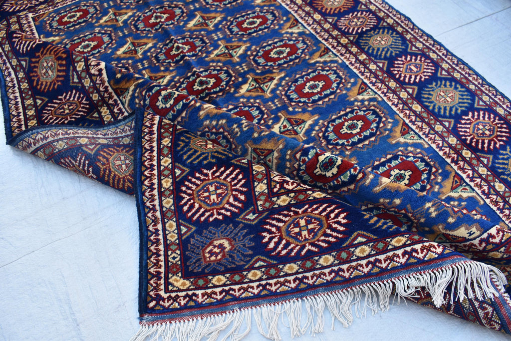Afghan Handmade Carpet 6.5x4.9 ft – Rich Blue and Red Tribal Design Wool Rugs for Dining room, Living room, Office and Farmhouse Rug