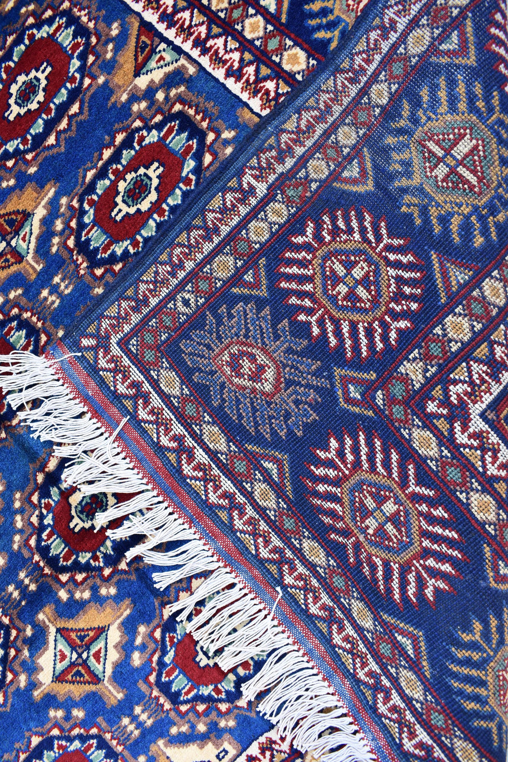 Afghan Handmade Carpet 6.5x4.9 ft – Rich Blue and Red Tribal Design Wool Rugs for Dining room, Living room, Office and Farmhouse Rug