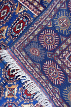 Afghan Handmade Carpet 6.5x4.9 ft – Rich Blue and Red Tribal Design Wool Rugs for Dining room, Living room, Office and Farmhouse Rug