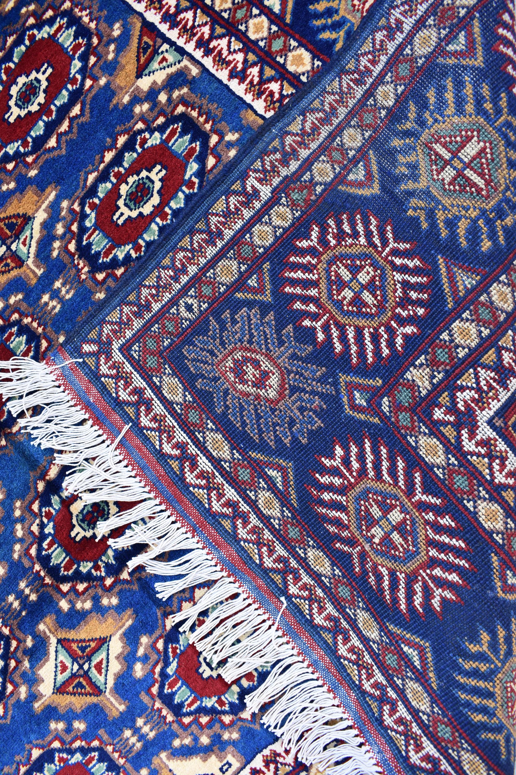 Afghan Handmade Carpet 6.5x4.9 ft – Rich Blue and Red Tribal Design Wool Rugs for Dining room, Living room, Office and Farmhouse Rug