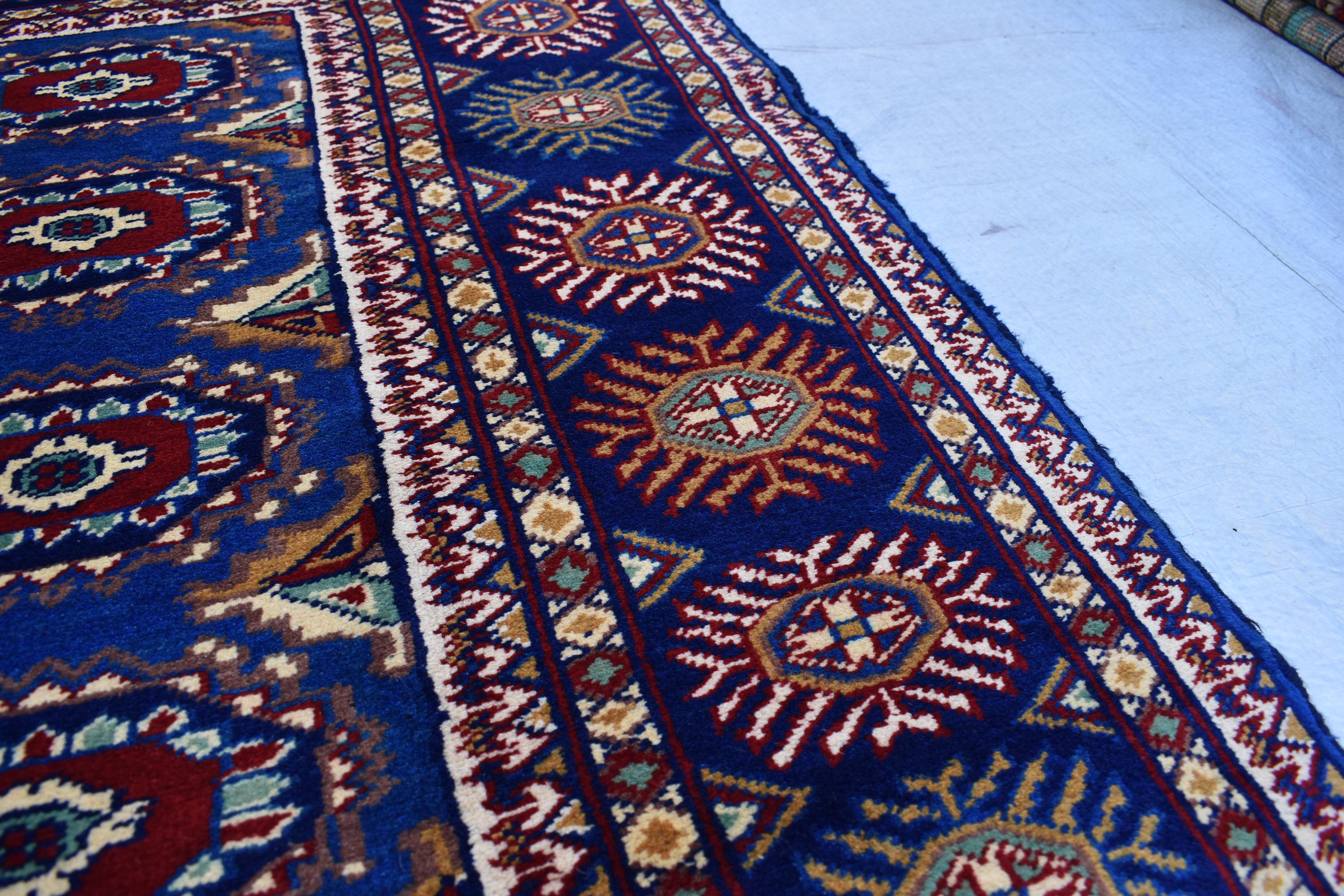 Afghan Handmade Carpet 6.5x4.9 ft – Rich Blue and Red Tribal Design Wool Rugs for Dining room, Living room, Office and Farmhouse Rug