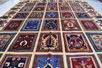 Handmade Afghan Carpet 6.8x4.11 ft – Unique Square Pattern Wool Rug, Colorful Traditional Design for Living room, Bedroom room and Office.