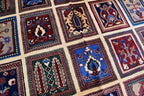 Handmade Afghan Carpet 6.8x4.11 ft – Unique Square Pattern Wool Rug, Colorful Traditional Design for Living room, Bedroom room and Office.