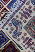 Handmade Afghan Carpet 6.8x4.11 ft – Unique Square Pattern Wool Rug, Colorful Traditional Design for Living room, Bedroom room and Office.