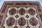 Baluchi design Handmade Afghan Carpet 6.7x5.2 ft – Vintage Tribal Wool Rug, Cream and Red Traditional Design for living room and office