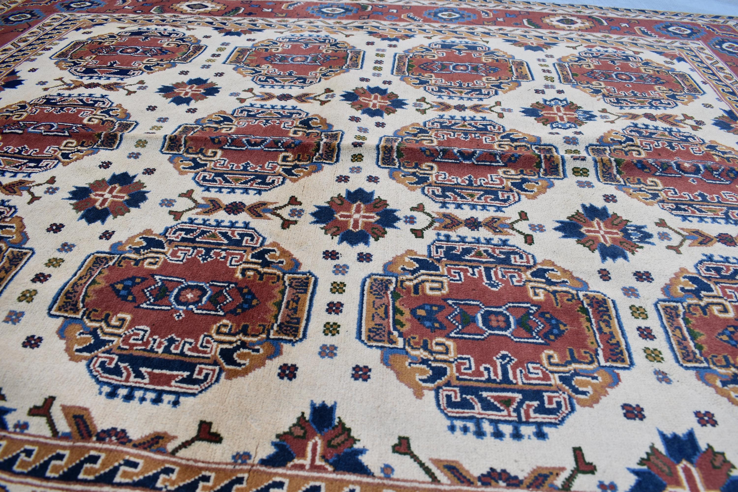 Baluchi design Handmade Afghan Carpet 6.7x5.2 ft – Vintage Tribal Wool Rug, Cream and Red Traditional Design for living room and office