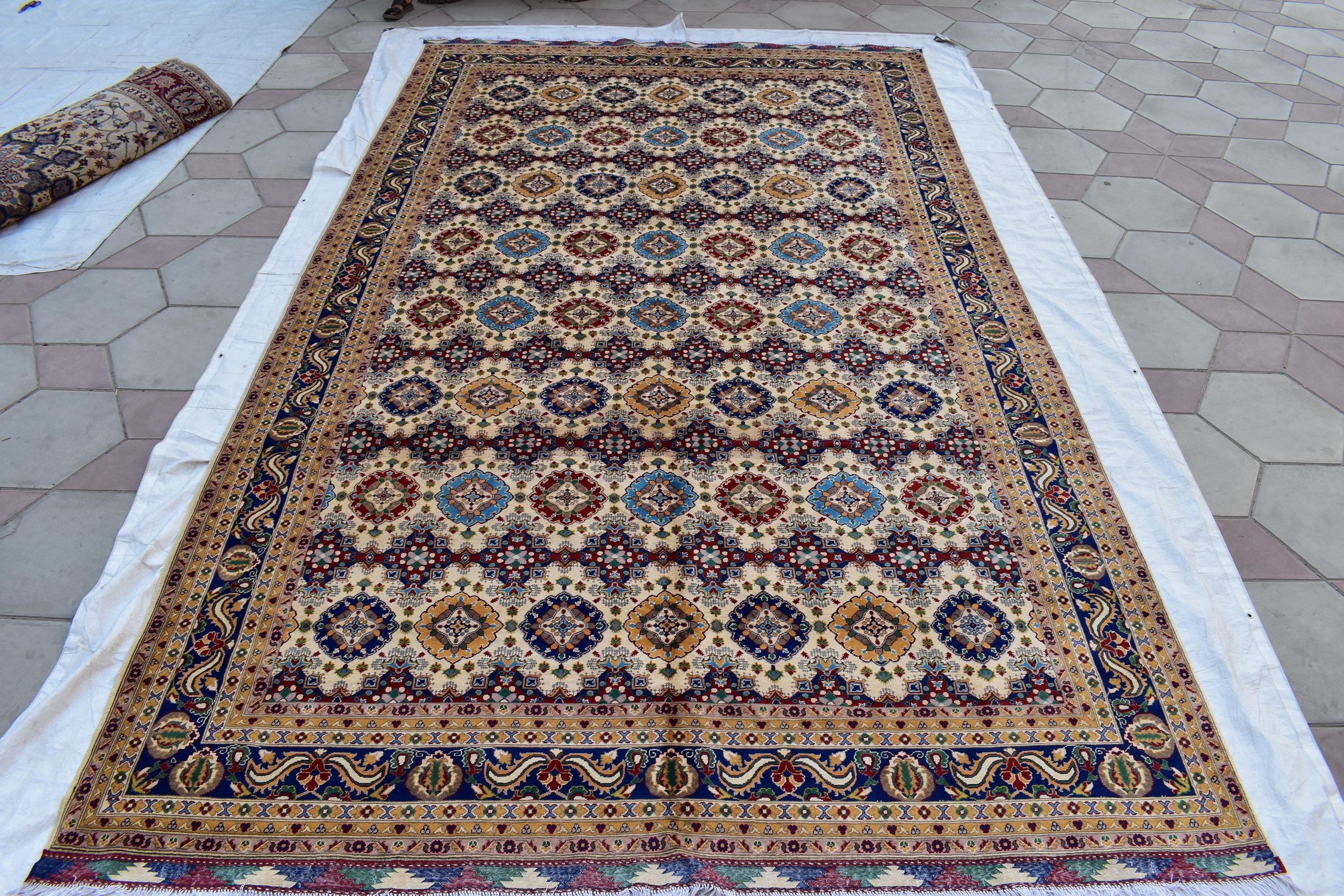 17x10 Handmade Chob Rang Carpet Authentic Afghan Wool Rug | Large Vintage Area Carpet for living room and dinning room 17.3x9.5 ft