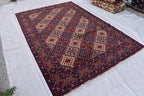 Handmade Afghan Geometric Wool Carpet - Traditional Tribal Design - 10.1x6.8 ft - Red, Blue & beige Wool Rug - Living Room Decor