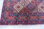 Handmade Afghan Geometric Wool Carpet - Traditional Tribal Design - 10.1x6.8 ft - Red, Blue & beige Wool Rug - Living Room Decor