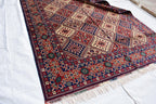 Handmade Afghan Geometric Wool Carpet - Traditional Tribal Design - 10.1x6.8 ft - Red, Blue & beige Wool Rug - Living Room Decor