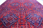 Bukhara Handmade Afghan Wool Rug - Traditional Tribal Geometric Carpet - 10.10x6.8 ft - Red & Blue Oriental Design - Large Living Room Rug