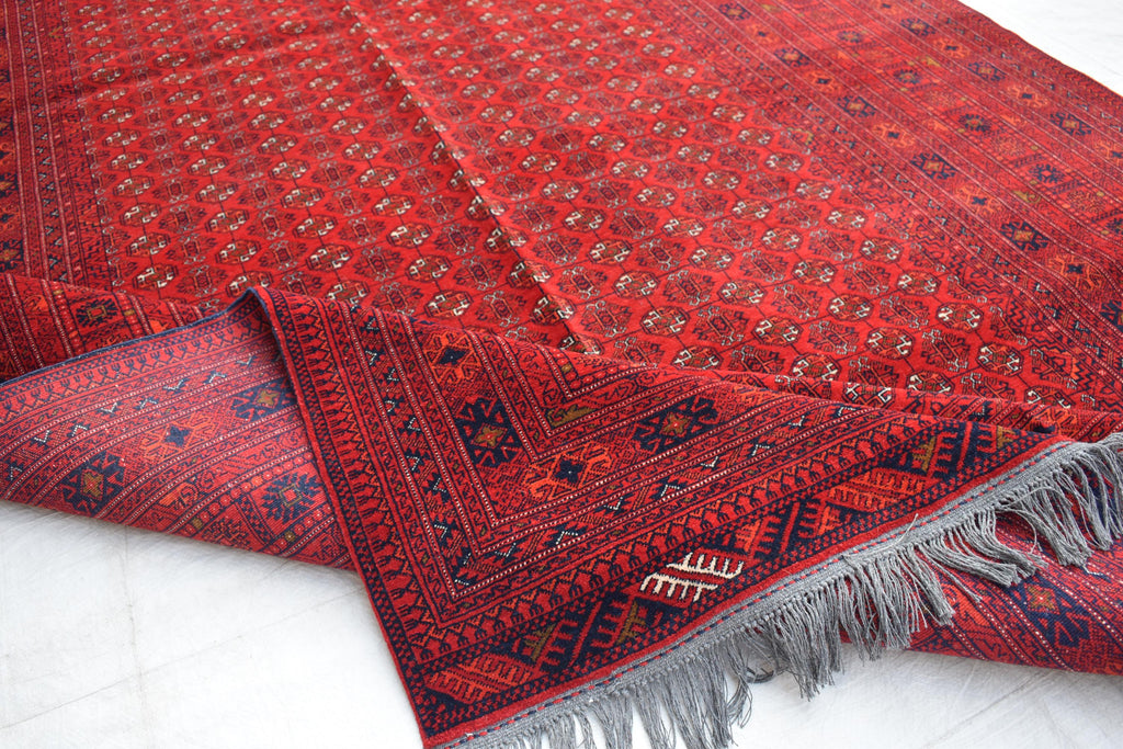Vintage Afghan Shirin Takab Wool Rug 20 years old - Traditional Red Geometric Carpet - 9.9x6.6 ft - Bedroom Rug, Living Room Carpet