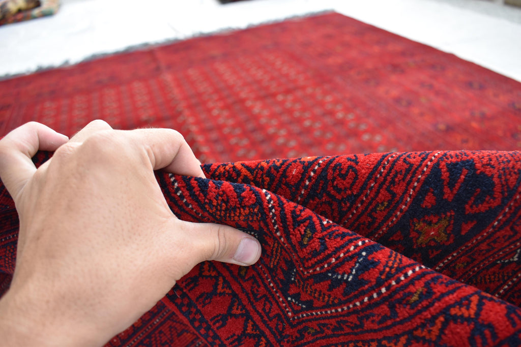 Vintage Afghan Shirin Takab Wool Rug 20 years old - Traditional Red Geometric Carpet - 9.9x6.6 ft - Bedroom Rug, Living Room Carpet