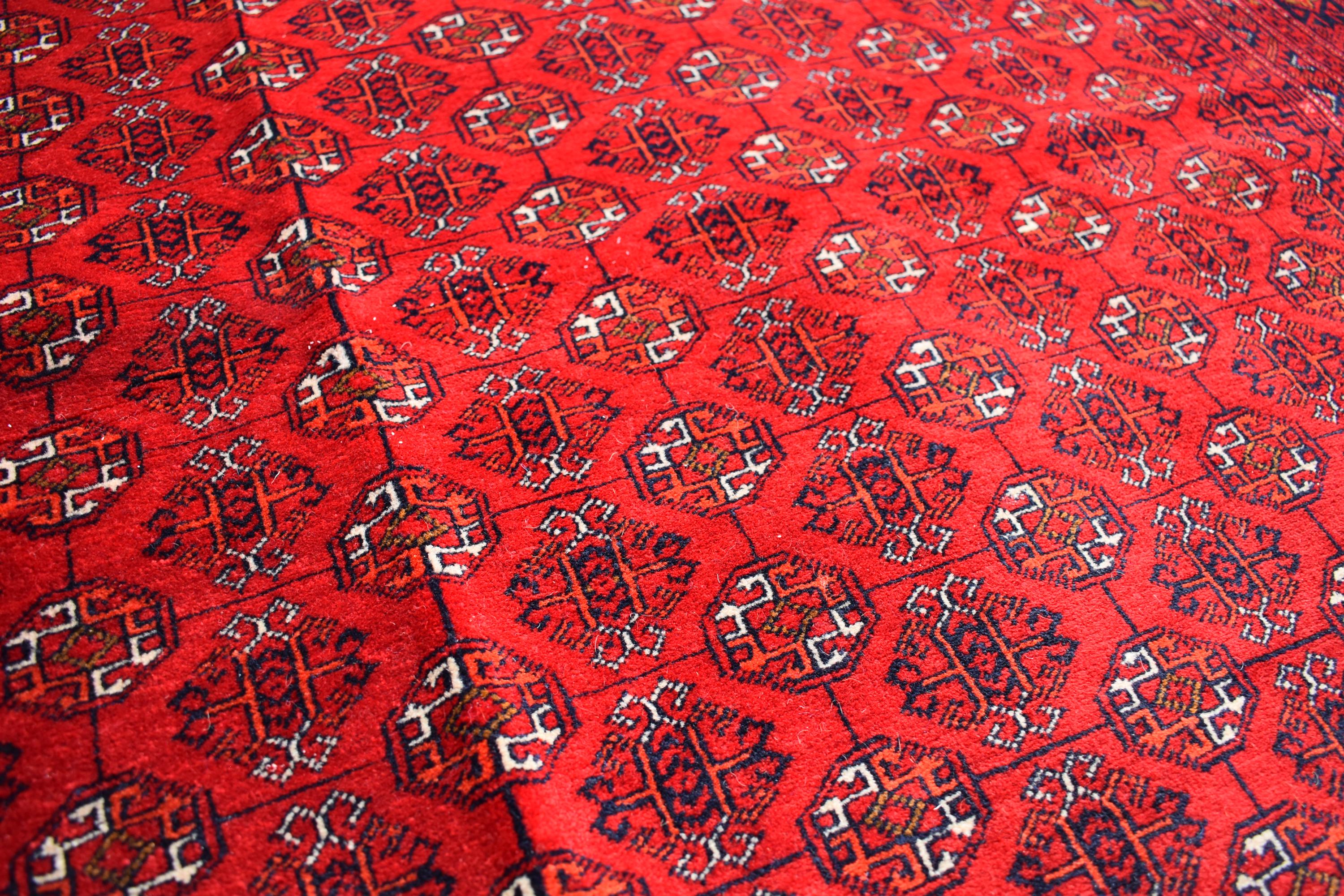 Vintage Afghan Shirin Takab Wool Rug 20 years old - Traditional Red Geometric Carpet - 9.9x6.6 ft - Bedroom Rug, Living Room Carpet