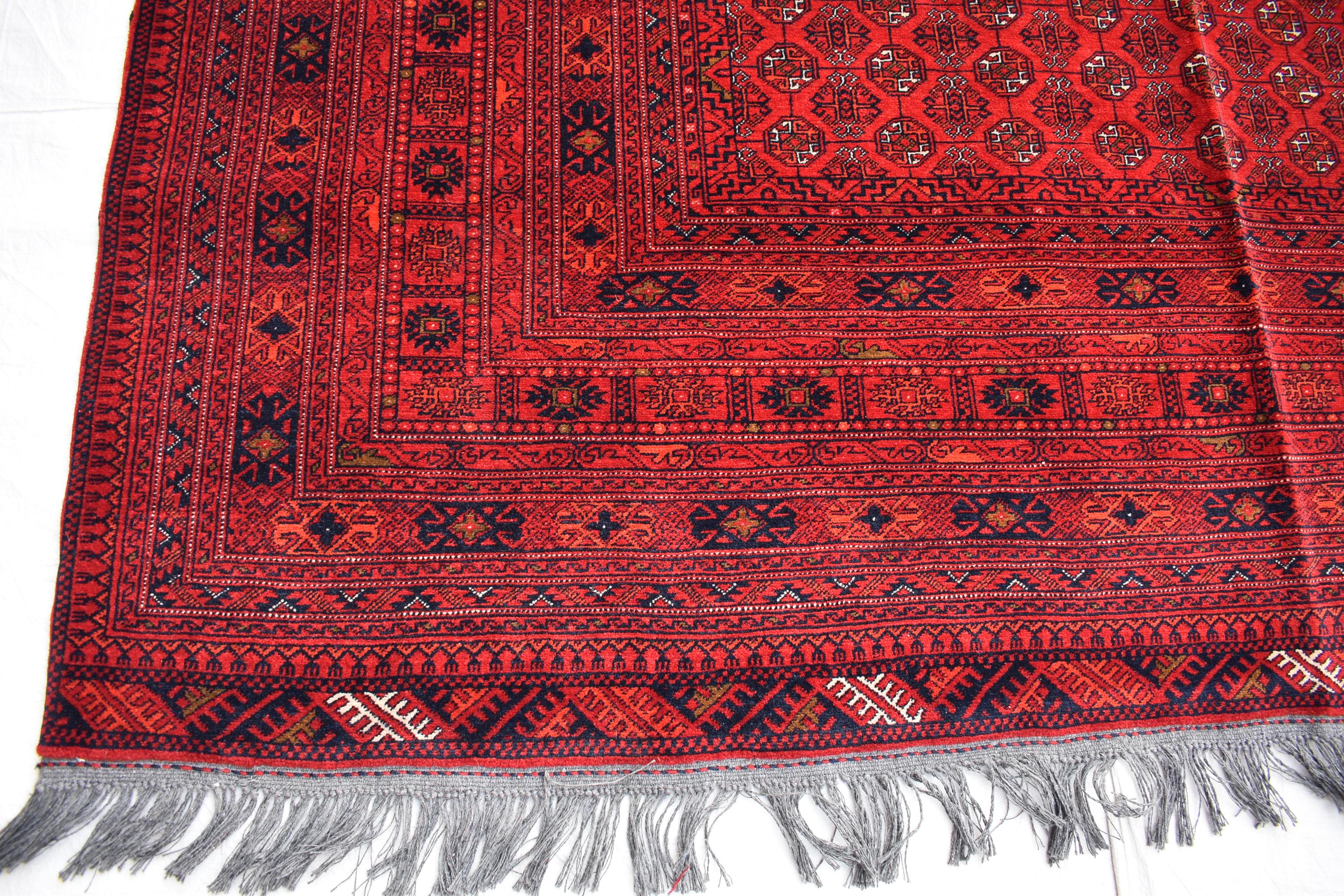 Vintage Afghan Shirin Takab Wool Rug 20 years old - Traditional Red Geometric Carpet - 9.9x6.6 ft - Bedroom Rug, Living Room Carpet